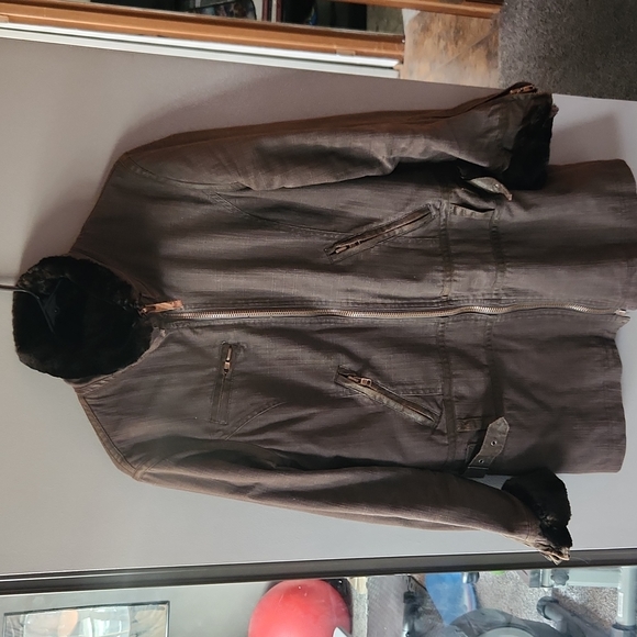 Jackets & Blazers - Real Fur Canvas Zip Up Fashion Coat